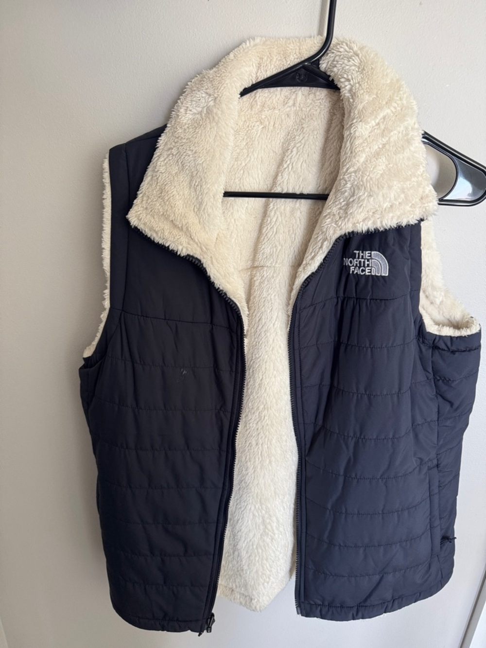 The North Face Black Quilted Vest with Cream Sherpa Lining - Reversible